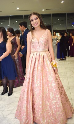 Génesis Rodríguez eligió un hermoso vestido en rosa gold con pinceladas en dorado ¡Linda!