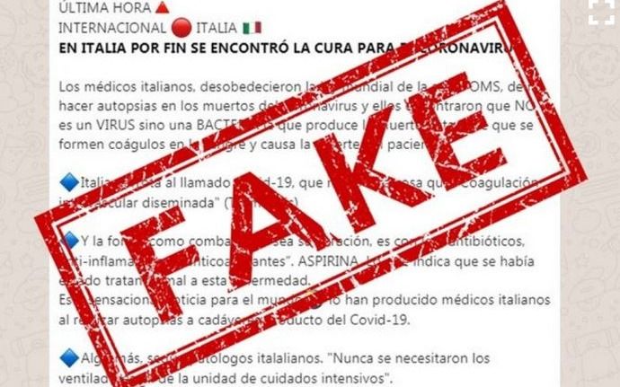 Es falso la cadena de Whatsap que se haya encontrado la cura del coronavirus en Italia