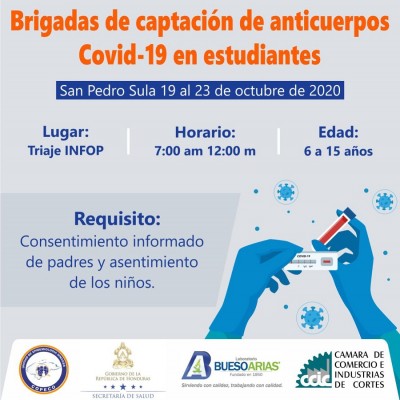 Realizarán brigadas para captación de anticuerpos Covid-19 en estudiantes de Cortés