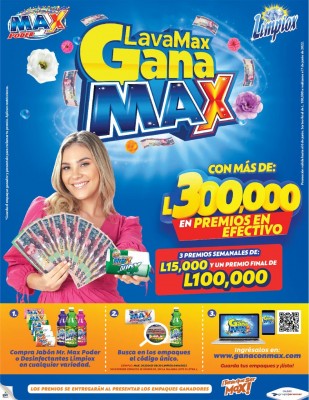 Con premios de más de 300 mil lempiras en efectivo inicia la promoción “Lava Max, Gana Max”